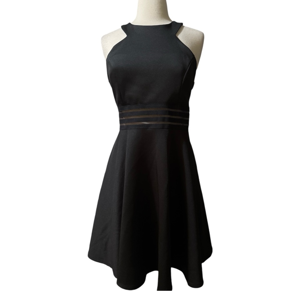 Black‎ Sleeveless Double Strap Party Dress, Sheer Panel